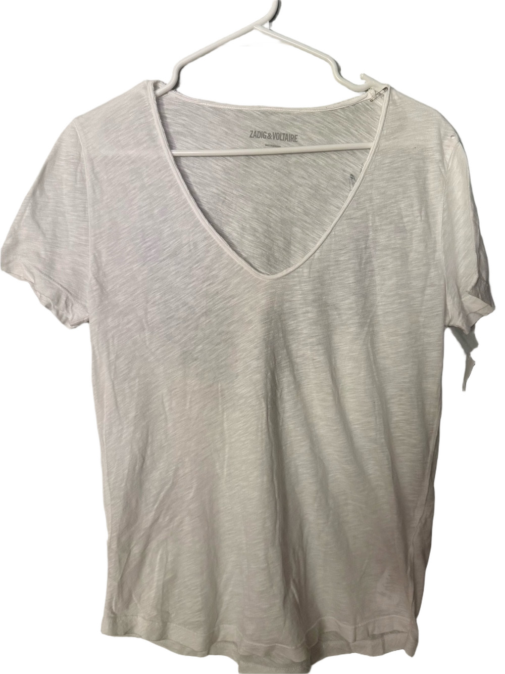 Zadig & Voltaire White and Light Gray Logo Tee- minor hole in shoulder